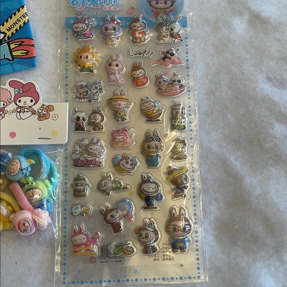 Labubu gift set bundle coin, purse, highlighter pen hair ties stickers card pack
